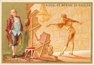 Pierre Beaumarchais, French playwright, and his creation, Figaro by French School